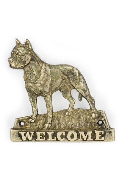 Art - Dog Art-Dog Placă de ușă din alamă cu mesajul 'Welcome' pentru American...