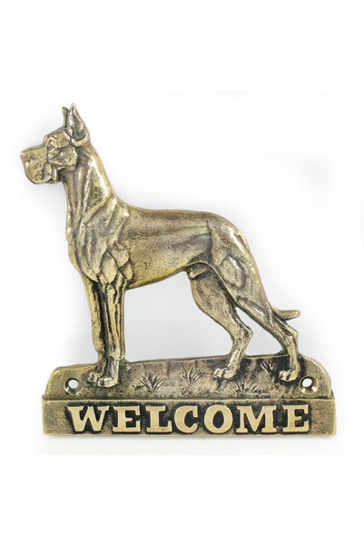 Art - Dog Semn de ușă din alamă 'Welcome' cu câine de rasă Dacă