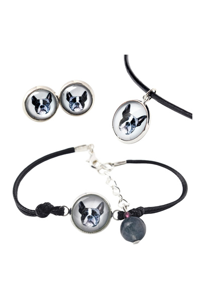 Art - Dog Set de colier, cercei și brățară Art-Dog Boston Terrier cu fotograf...