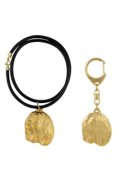 Art - Dog Set Breloc și Colier Art-Dog Lhasa Apso - Cap de Câine Placat cu Au...