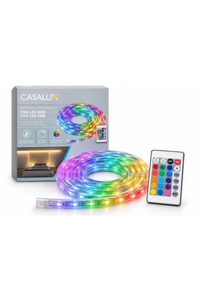 casalux Bandă LED RGB 5 m cu Telecomandă – Lumină Multicoloră și Alb Cald, Re...