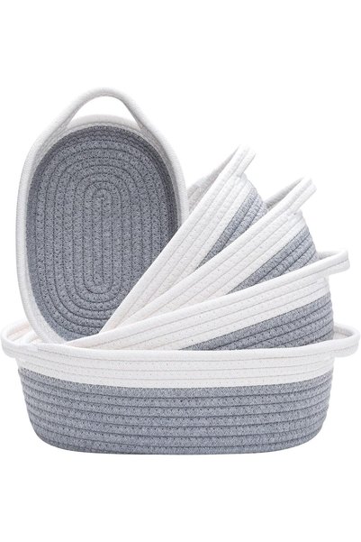 GENERAL 5-Piece Rectangular Storage Basket Set-Natural Cotton Rope Woven Bask...