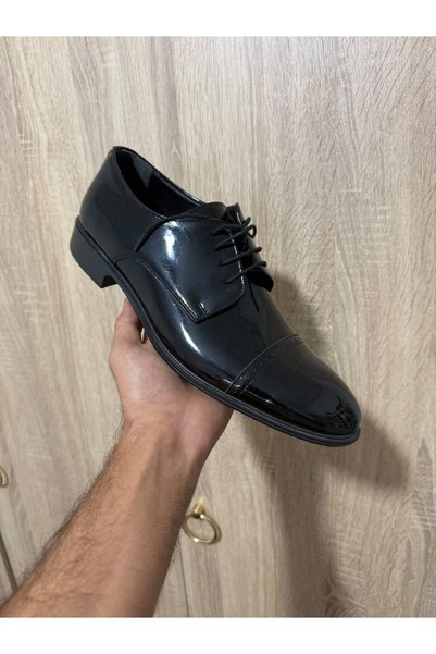Greyybull Shoes حذاء رجالي كلاسيكي أسود اللون مصنوع من الجلد الصناعي اللامع -...
