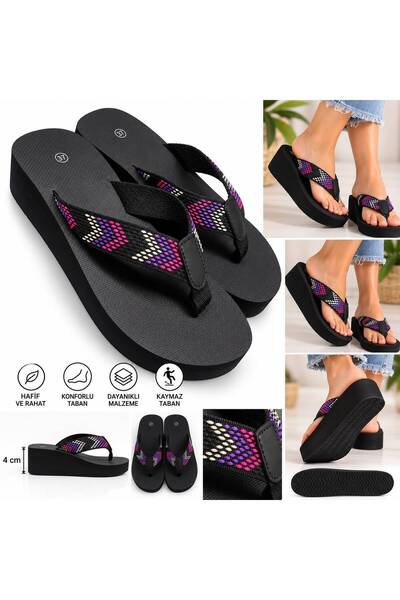 akix Women's Wedge Heel, 4.5 cm, Fabric-Lined, Toe-Separated, Comfortable Slippers That Don't Hurt Your Feet