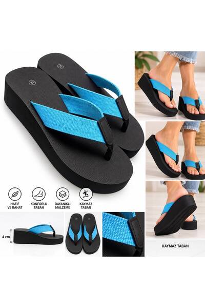akix Women's Wedge Heel, 4.5 cm, Fabric-Lined, Toe-Separated, Comfortable Slippers That Don't Hurt Your Feet