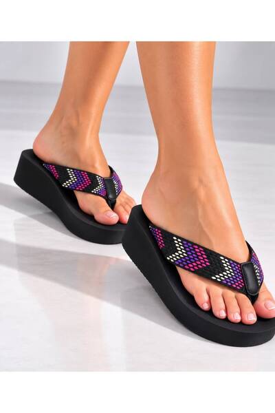akix Women's Wedge Heel, 4.5 cm, Fabric-Lined, Toe-Separated, Comfortable Slippers That Don't Hurt Your Feet