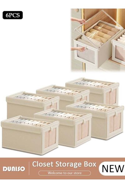 Generic DUNISO 6 Pieces Foldable Closet Storage Organizer with Clear Lid and ...