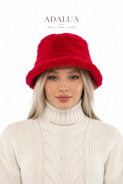 Adalua Women's Plush Bucket Hat Winter Soft Textured Fisherman Hat