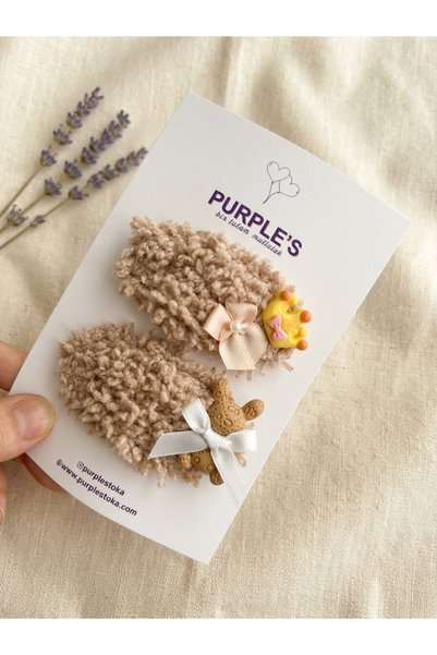 PURPLE'S BİR TUTAM MUTLULUK Crowned Princess & Cute Teddy Bear Hand-Knitted L...