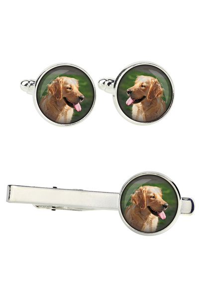 Art - Dog Art-Dog Golden Retriever - Set de butoni de manșetă și agrafă de cr...