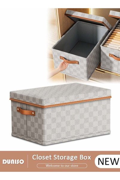 Generic DUNISO Closet Storage Box with Lid and Handle, Stackable Wardrobe Clo...