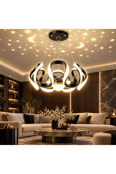 Golivn ثريا حديثة بتصميم زهور باللونين الأسود والذهبي مع إضاءة LED وعرض للنجو...
