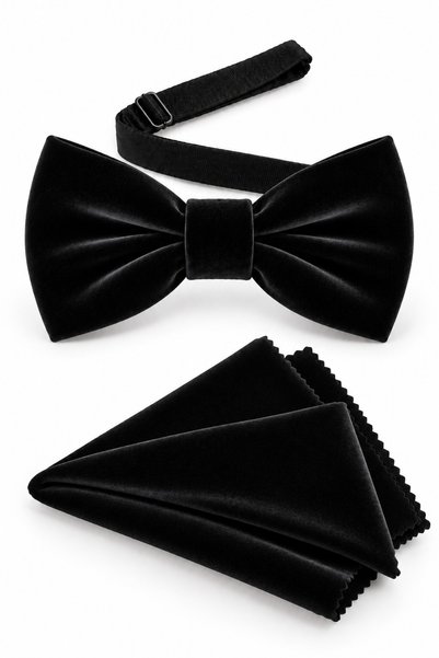 ELROZO Men's Classic Velvet Bow Tie and Pocket Square Set