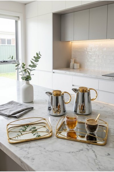 Generic Luxury Serving Set Tea and Coffee Tramset + Serving Tray Set with Ele...