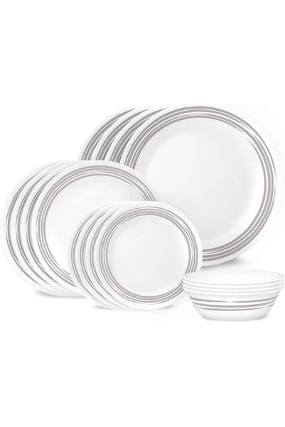 Corelle Brushed Silver 16pc Dinner Set Chip & Break Resistant