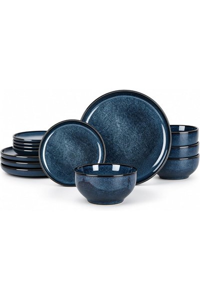 Cuisine Art RAH 12-Piece Stoneware Dinner Set for 4, Plates & Bowls