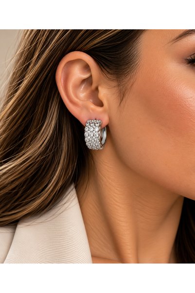 ACAR TAKI XUPING SILVER-COLORED THREE-ROW ROUND ZIRCON EARRINGS ACR9646