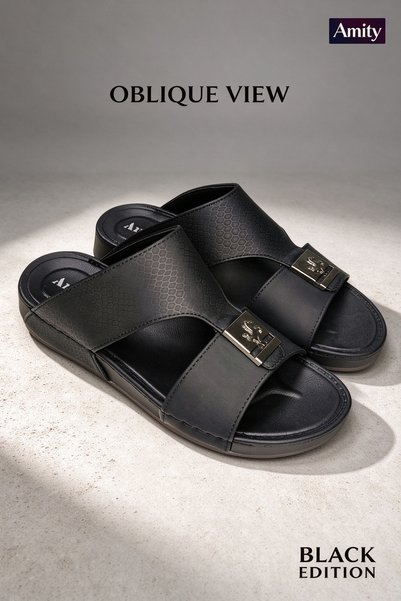 Hayyin Mart Arabic Style Men Leather Slippers Slip On Open Toe Slides Decorat...