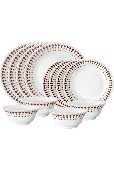 Borosil Larah by Red & Gold Diamond Opalware Dinner Set - 12 Pieces