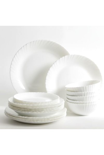 Houzi 18 Pcs Opal ware Dinner set 6 x Dinner plate, 6 x Dessert plate, 6 x Bo...