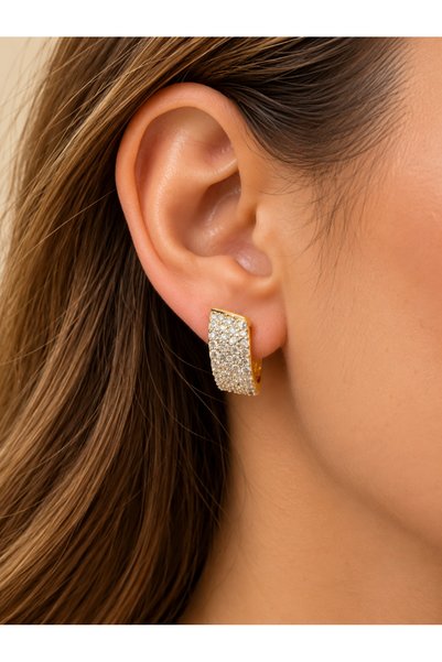 ACAR TAKI XUPING GOLD-COLORED, HIGH-DENSITY ZIRCON CROSS-DESIGN MODAL HOOP EA...