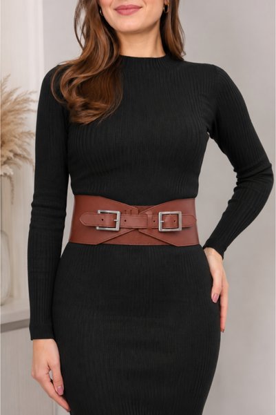 Other Curea Lată de Talie din Piele Naturală Brunetka, Maro, 85 cm, Închidere...
