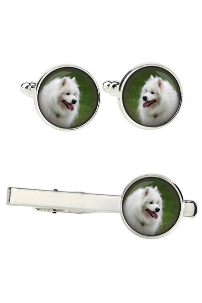 Art - Dog Art-Dog Samoyed - Set de butoni și agrafă de cravată cu fotografie ...