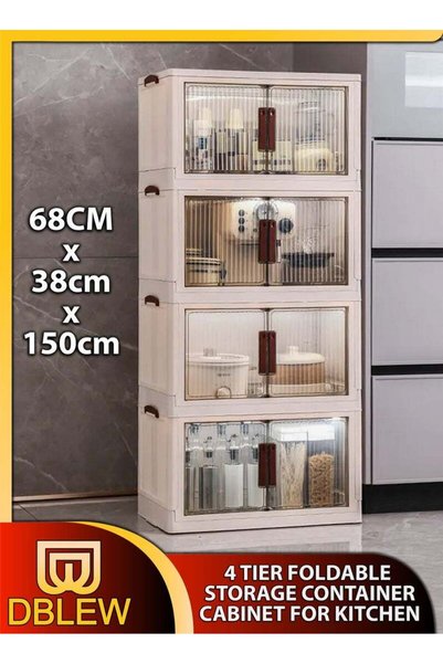 Generic DBLEW Stackable 4-Tier Plastic Storage Bins Large Clothes Cabinet Con...