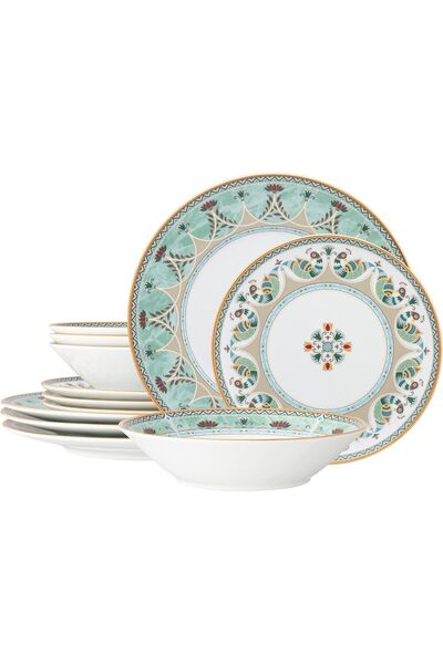 Noritake Serene Garden 12-Piece Set, Service for 4 in Green/Red/White