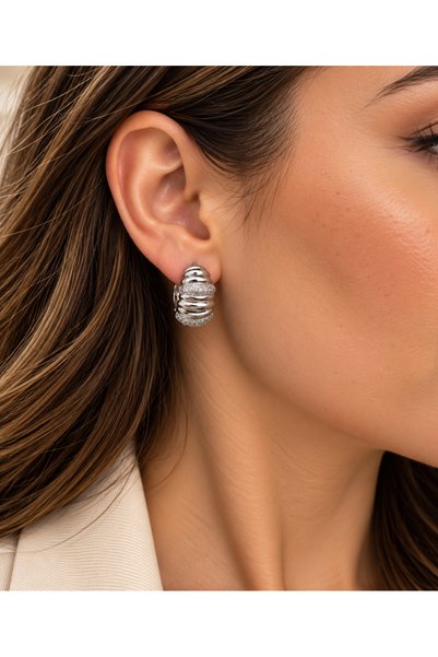 ACAR TAKI XUPING SILVER-COLORED ZIRCON EARRINGS WITH CURVED HOOKS ACR9650
