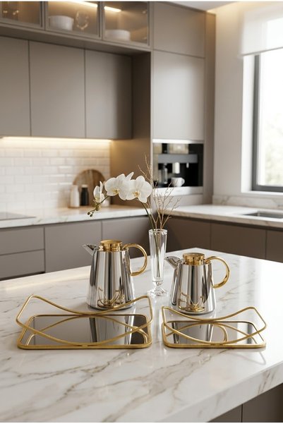 Generic Luxury Serving Set Tea and Coffee Tramset + Serving Tray Set with Ele...