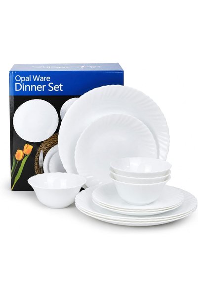 Cuisine Art Opalware Dining Collection Dinnerware - Exquisite White 12-Piece Set