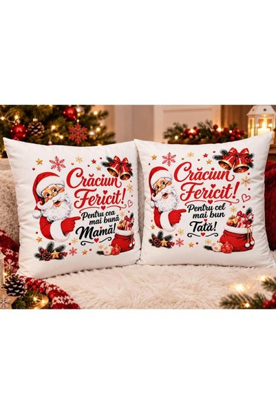 OEM Set 2 Perne Personalizate Cadou de Crăciun pentru Mama și Tata, 40x40 cm