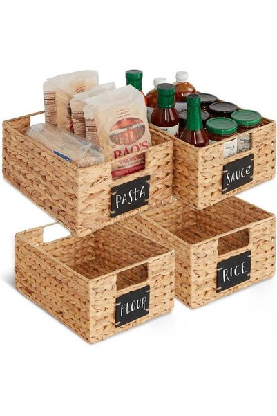 Generic LENND 4 Hand Woven Water Hyacinth Food Baskets, Woven Storage Bags wi...