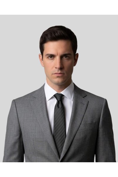 KUMOVO Thin Black Tie Herringbone Patterned – 7 cm wide