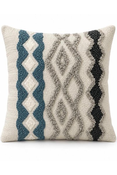 ANKABAYB Bohemian Geometric Patterned Textured Decorative Cushion – Ecru, Tea...