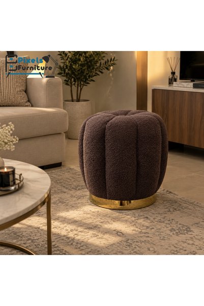 PixelsFurniture مقعد بوف بتصميم هندسي دائري قماش بوكليه من بكسل, لون بني