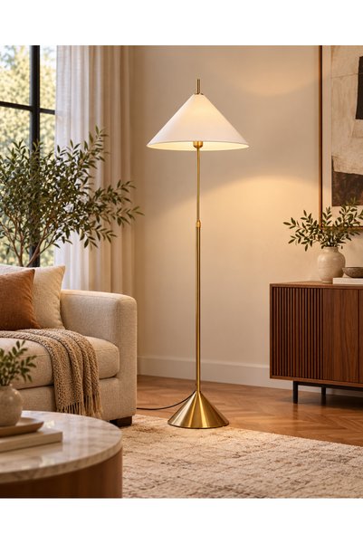 N.zone Modern Floor Lamp with Elegant Cone Design, Black Metal Base and White...