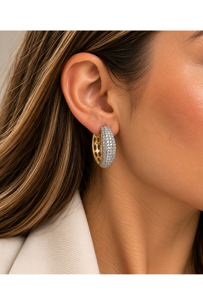 ACAR TAKI XUPING ROSE-COLORED ZIRCON OVAL HOOP EARRINGS ACR9652