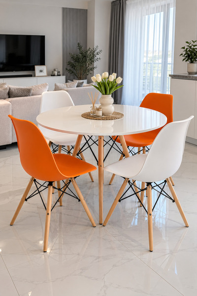 DealsReall Set masă rotundă cu 4 scaune, design modern, pentru bucătărie, liv...