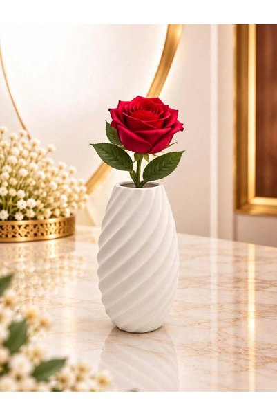Generic Brand 20cm White Matte Ceramic Vase Slanted Spiral Wavy Design - Fash...