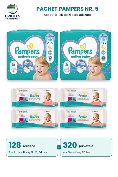 Pampers Active Baby Scutece Mărimea 5, 11-16 kg, 2 x 64 buc (128 buc) + Sensi...