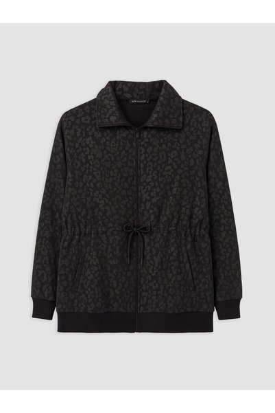 LC Waikiki LCW Modest Black 2-Ply Leopard Print Comfort & Relax Women's Zippe...