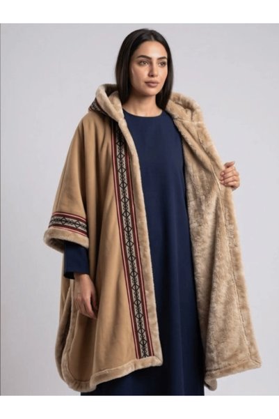 Abaya-AB معطف شتوي نسائي بيج بفرو بيج أنيق – جاكيت شتوي فخم