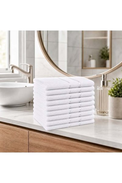 OEM Set 10 prosoape față și mâini, albe, 50x90 cm, bumbac 100%, 400 g/m²