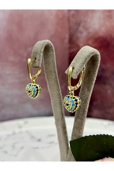XUPING JEWELRY حلق دائري مرصع بالأحجار الكريمة باللون الذهبي، أحجار زرقاء وبي...