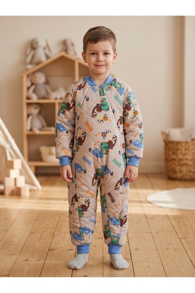 ÖZLEM BEBE Dinosaur-Printed Children's Padded Jumpsuit for Ages 1–6