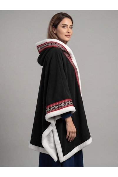 Abaya-AB معطف شتوي نسائي اسود بفرو ابيض أنيق – جاكيت شتوي فخم