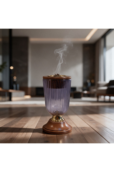 Generic Brand Hindi Glass Purple Incense Burner with Wooden Base