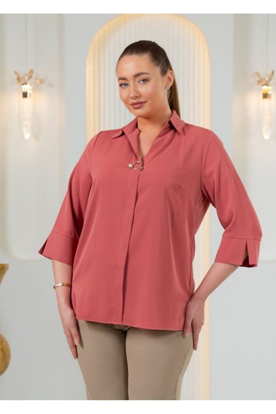 FUERTE XL Plus Size Chiffon Blouse with Pearl and Buckle Detail